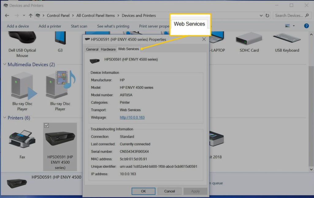 dove trovare indirizzo ip stampante
